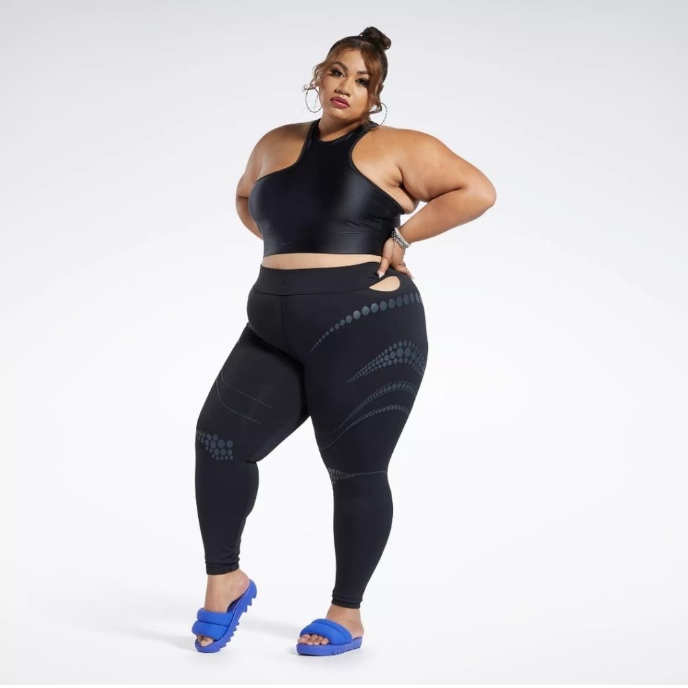 Reebok X Cardi B NWT 4X High-Waisted Leggings Plus Size Black Cutout Activewear